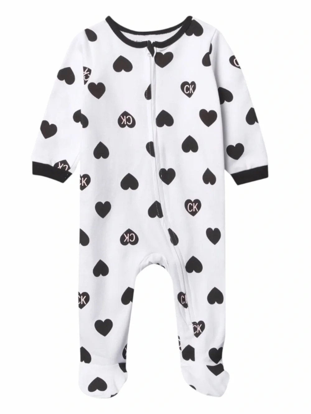 Calvin Klein Black Heart Print Footed One-Piece 6-9M